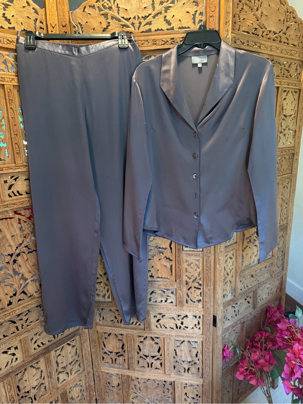 Silky Slate Button-Front Pajama Set - Unbranded